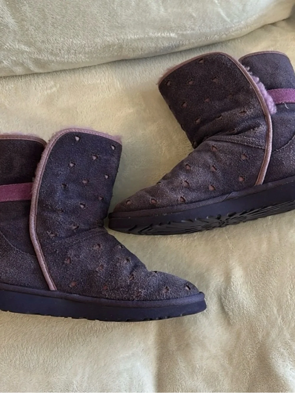 UGG Purple Suede Shearling Bow Short Boots